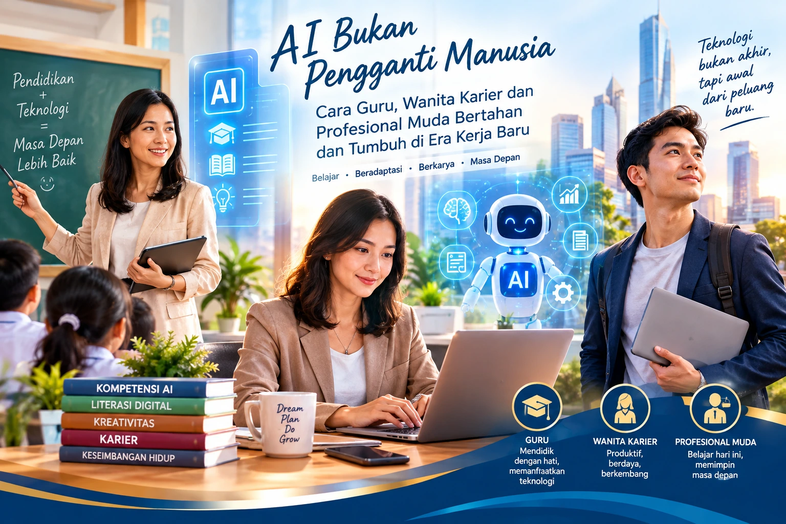 AI, guru, wanita karier dan profesional muda di era kerja baru